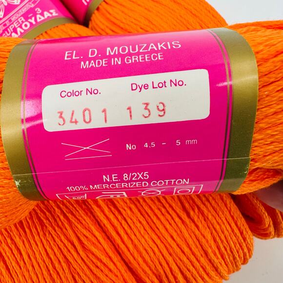 4 Butterfly Threads  EL. D. Mouzakis Yarn Aran  100% Mercerized Cotton ORANGE - Picture 4 of 4